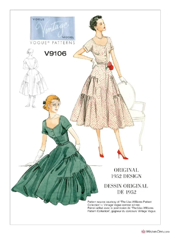 Vogue Pattern V9106 Misses' Tiered & Ruffled Dress & Belt - Vintage 1950s Anniversary floral dresses