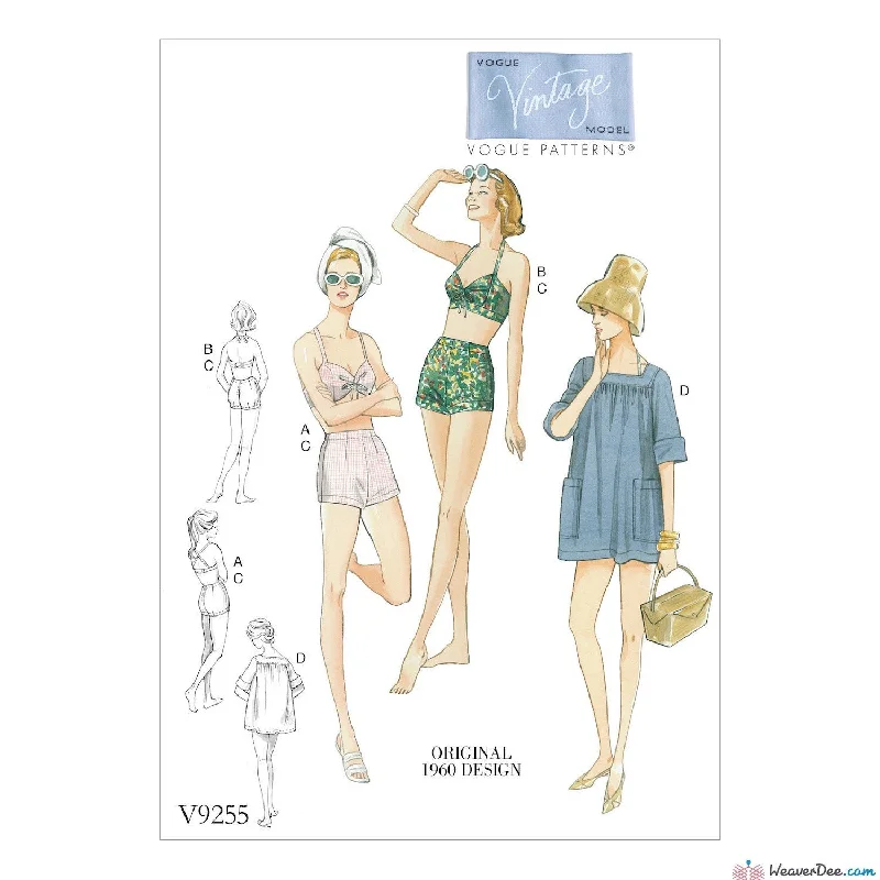 Vogue Pattern V9255 Misses' Lined Halter Bra & Shorts, & Square-Neck Coverup With Pockets Floral dresses under $100