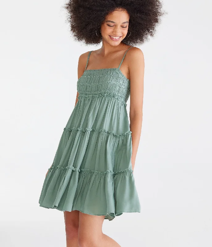 Aeropostale Solid Square-Neck Tiered Mini Dress Button-front Mini Skirt