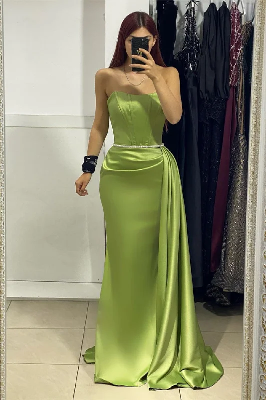 Amazing Long Strapless Sleeveless Satin Mermaid Evening Prom Dresses Slim-fit Maxi Skirt