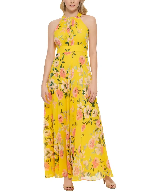 Eliza J Printed Chiffon Maxi Dress Full Maxi Skirt