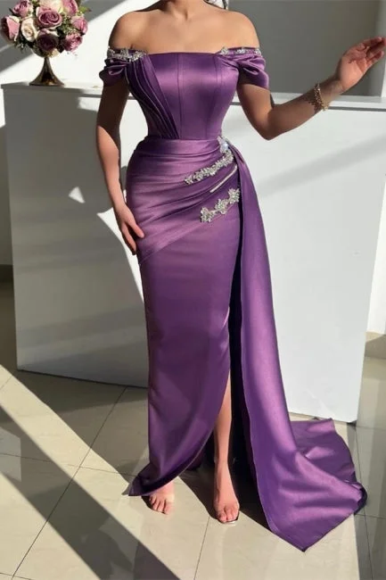 Modern Grape Strapless Off the Shoulder Long Mermaid Evening Prom Dresses High-Low Maxi Skirt