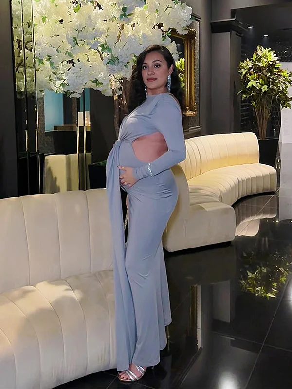 Momyknows Cut Out Draped Backless Bodycon Elegant Evening Party Photoshoot Baby Shower Maternity Maxi Dress Maxi Skirt Collection