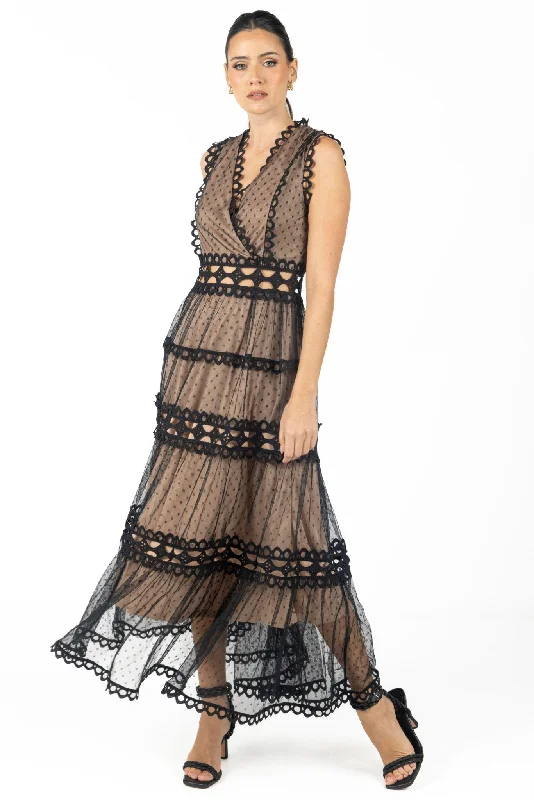 Serena Black Lace Maxi Dress Embroidered Maxi Skirt