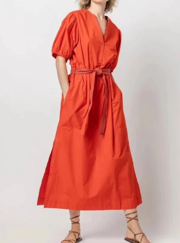 Spit Neck Full Sleeve Maxi Dress In Poppy Ruffled Maxi Skirt