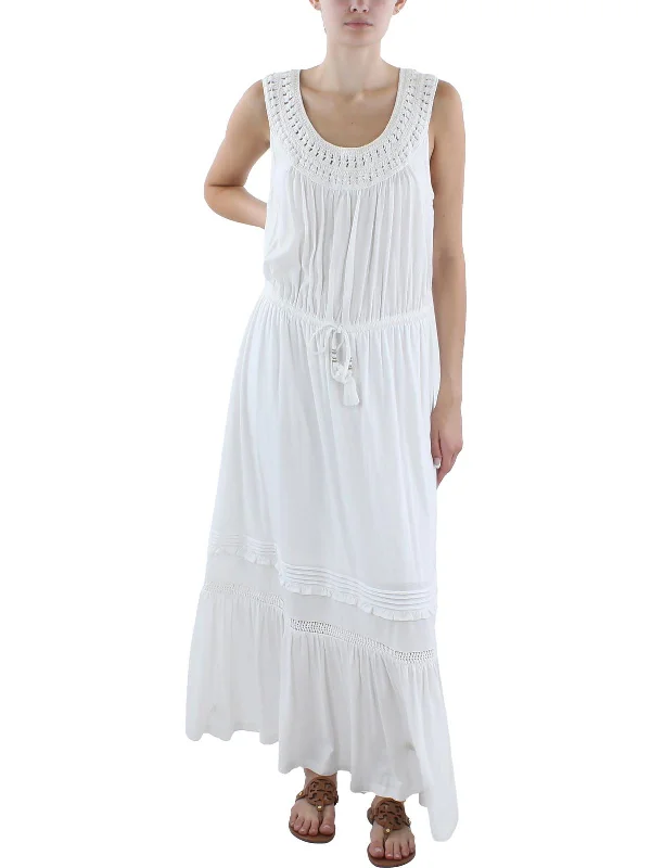 Womens Crochet Cotton Maxi Dress Button-up Maxi Skirt