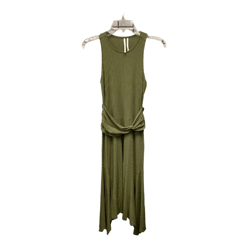 Dress Casual Midi By Anthropologie In Green, Size: Xs Pleated Floral Midi