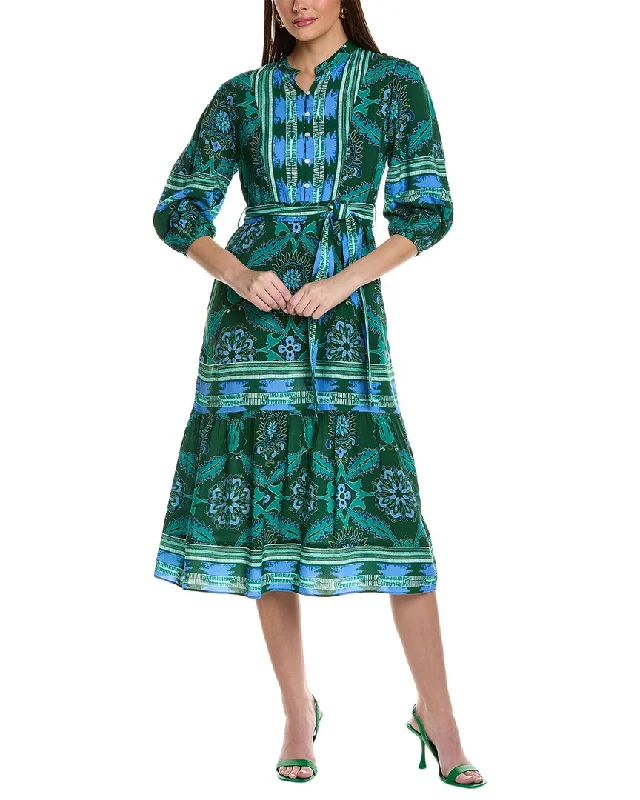 Garrie B 3/4-Sleeve Border Print Midi Dress Stylish Midi Skirt