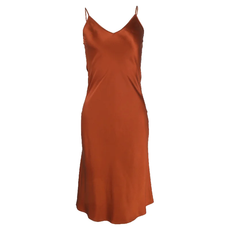 Joseph Clea Midi V-neck Slip Dress in Rust Silk Soft Midi Skirt