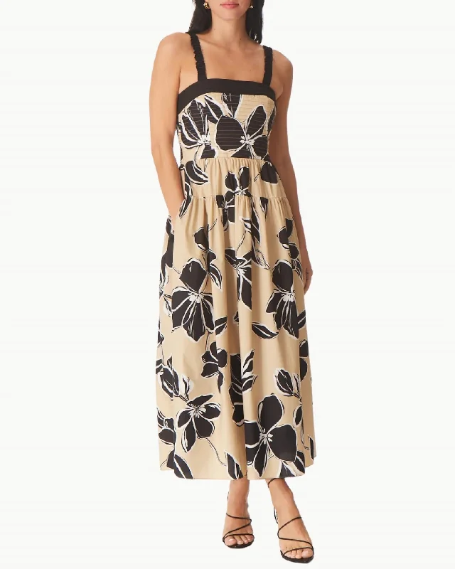 Julien Midi Dress In Khaki Graphic Floral Print Midi Skirt Set