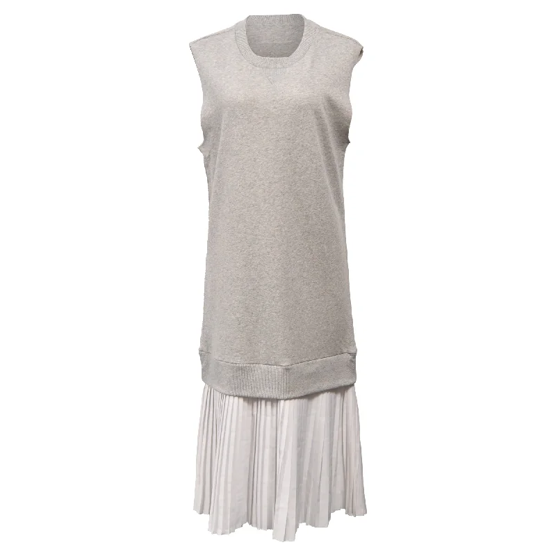 Maison Margiela Layered Midi Sleeveless Sweater Dress in Grey Cotton Casual Midi Skirt