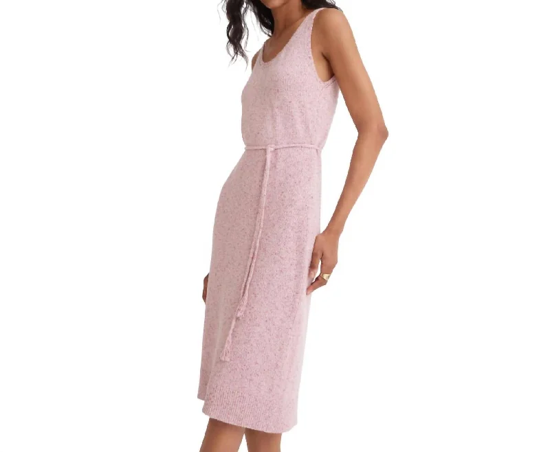 Scoop Neck Tank Midi Dress In Pink Melange Knit Cotton Midi Skirt