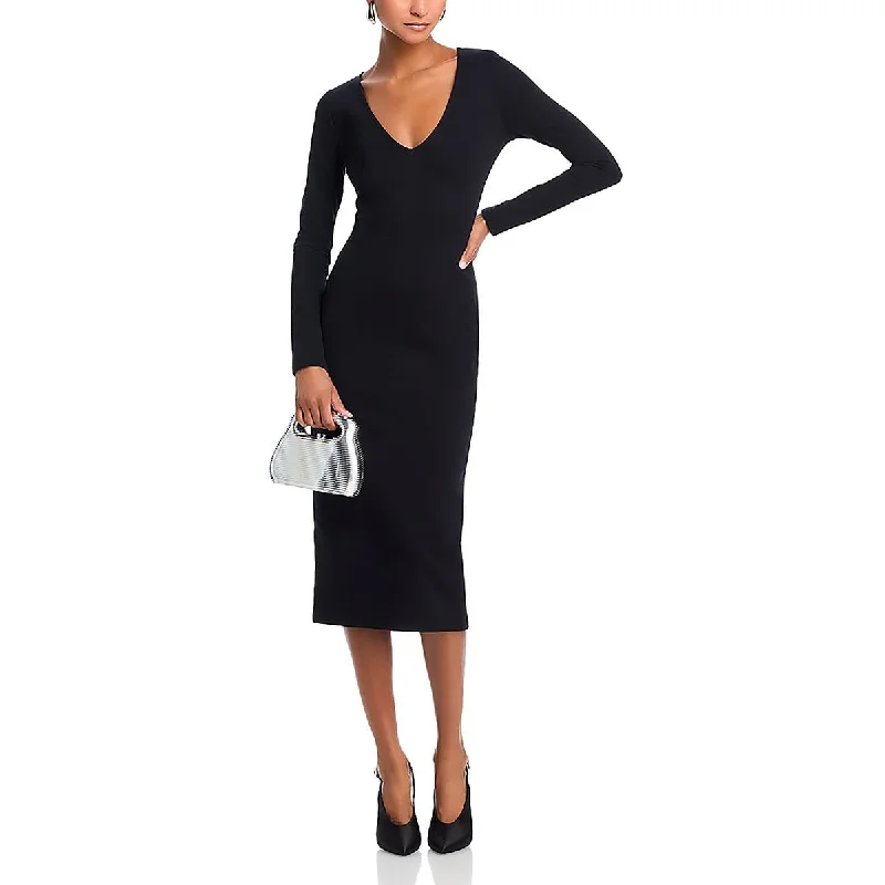 Womens V Neck Long Sleeve Midi Dress Trendy Midi Look