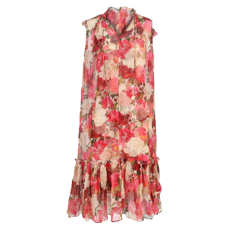 Zimmermann Floral Print Midi Tiered Dress in Multicolor Silk Cozy Midi Dress