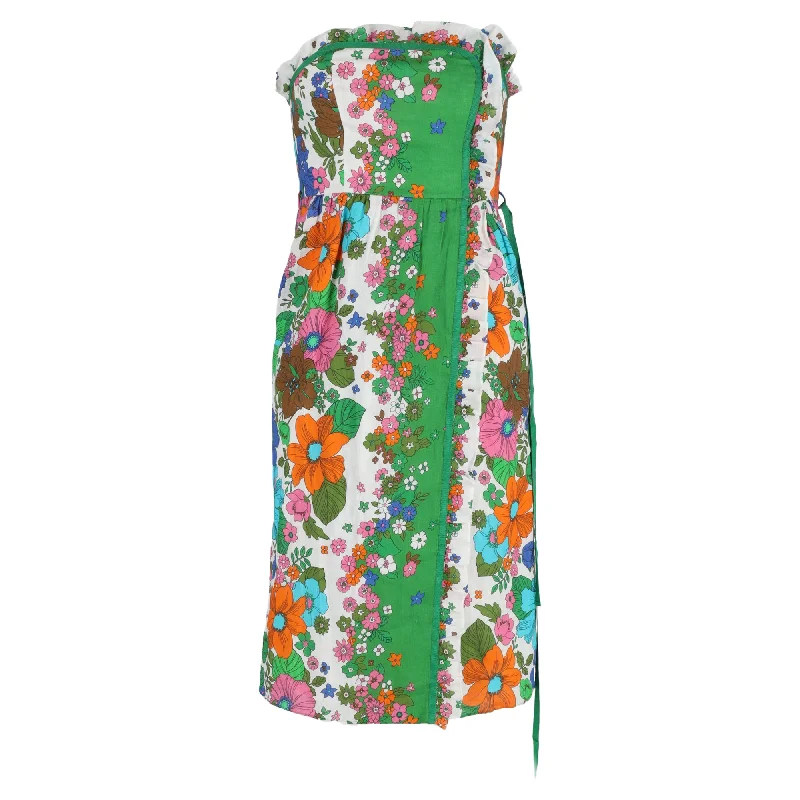 Zimmermann Riders Floral Print Midi Wrap-Effect Dress in Multicolor Linen Midi Skirt Outfit