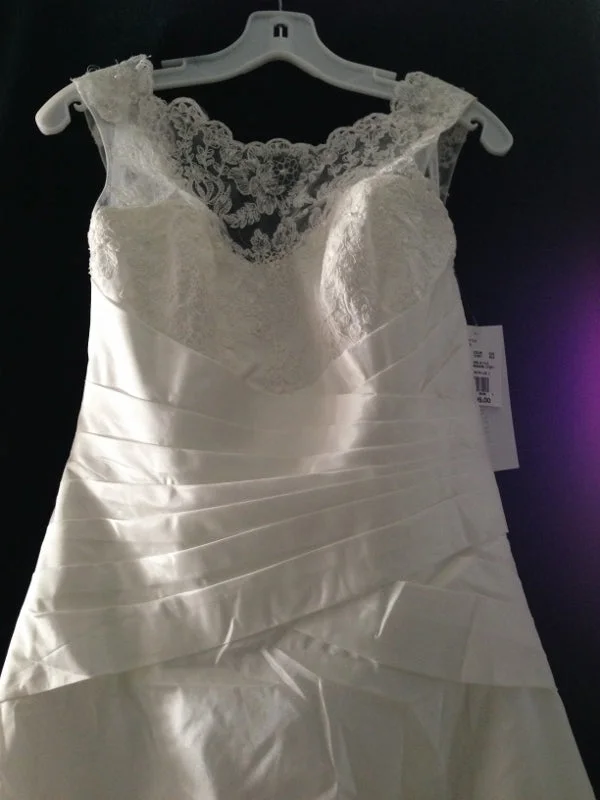 David's Bridal Taffeta A Line Gown with Illusion Lace Neckline St Lace Dress Glow