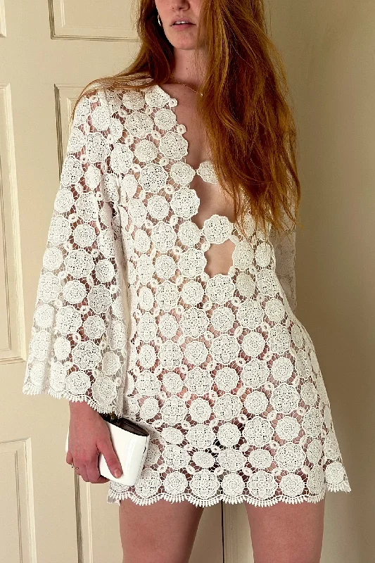 Yesenia Doily Lace Coverup Dress - Pure White Elegant Lace Gown